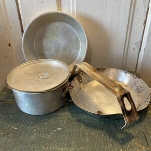 Vintage BOY SCOUTS of AMERICA Aluminum Camping Cook Mess Kit 3 pieces BSA